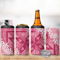 Bula Fiji Plumeria Tagimoucia Salusalu Pink 4 in 1 Can Cooler Tumbler Kaiviti Masi LT7 - Polynesian Pride