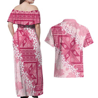 Bula Fiji Plumeria Tagimoucia Salusalu Pink Couples Matching Off Shoulder Maxi Dress and Hawaiian Shirt Kaiviti Masi LT7 - Polynesian Pride