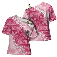 Bula Fiji Plumeria Tagimoucia Salusalu Pink Cross Shoulder Shirt Kaiviti Masi LT7 - Polynesian Pride
