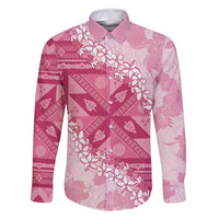 Bula Fiji Plumeria Tagimoucia Salusalu Pink Family Matching Long Sleeve Bodycon Dress and Hawaiian Shirt Kaiviti Masi LT7 Dad's Shirt - Long Sleeve Pink - Polynesian Pride