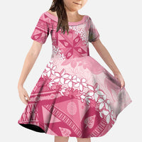 Bula Fiji Plumeria Tagimoucia Salusalu Pink Family Matching Tank Maxi Dress and Hawaiian Shirt Kaiviti Masi LT7 Daughter's Dress Pink - Polynesian Pride
