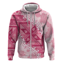 Bula Fiji Plumeria Tagimoucia Salusalu Pink Hoodie Kaiviti Masi LT7 Zip Hoodie Pink - Polynesian Pride