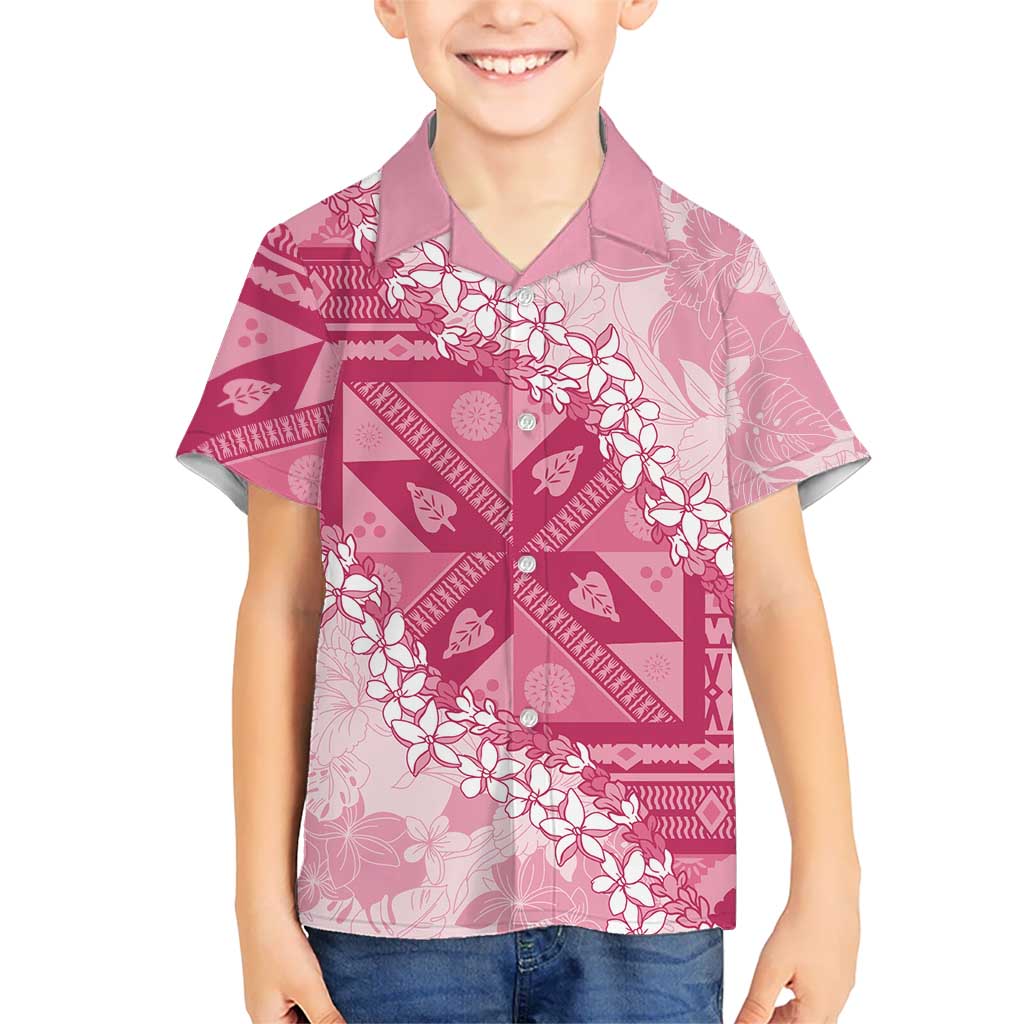Bula Fiji Plumeria Tagimoucia Salusalu Pink Kid Hawaiian Shirt Kaiviti Masi - Polynesian Pride