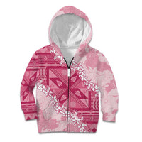 Bula Fiji Plumeria Tagimoucia Salusalu Pink Kid Hoodie Kaiviti Masi LT7 Zip Hoodie Pink - Polynesian Pride