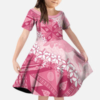 Bula Fiji Plumeria Tagimoucia Salusalu Pink Kid Short Sleeve Dress Kaiviti Masi LT7 KID Pink - Polynesian Pride