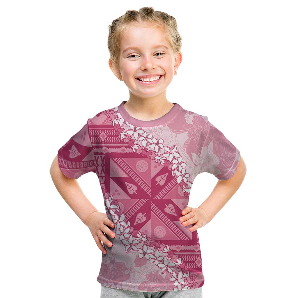 Bula Fiji Plumeria Tagimoucia Salusalu Pink Kid T Shirt Kaiviti Masi - Polynesian Pride