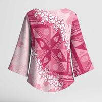 Bula Fiji Plumeria Tagimoucia Salusalu Pink Kimono Sleeve Blouse Kaiviti Masi LT7 - Polynesian Pride