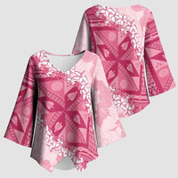 Bula Fiji Plumeria Tagimoucia Salusalu Pink Kimono Sleeve Blouse Kaiviti Masi LT7 - Polynesian Pride