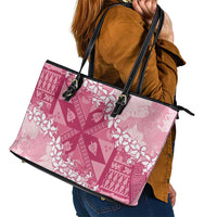 Bula Fiji Plumeria Tagimoucia Salusalu Pink Leather Tote Bag Kaiviti Masi LT7 - Polynesian Pride