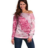 Bula Fiji Plumeria Tagimoucia Salusalu Pink Off Shoulder Sweater Kaiviti Masi LT7 Women Pink - Polynesian Pride