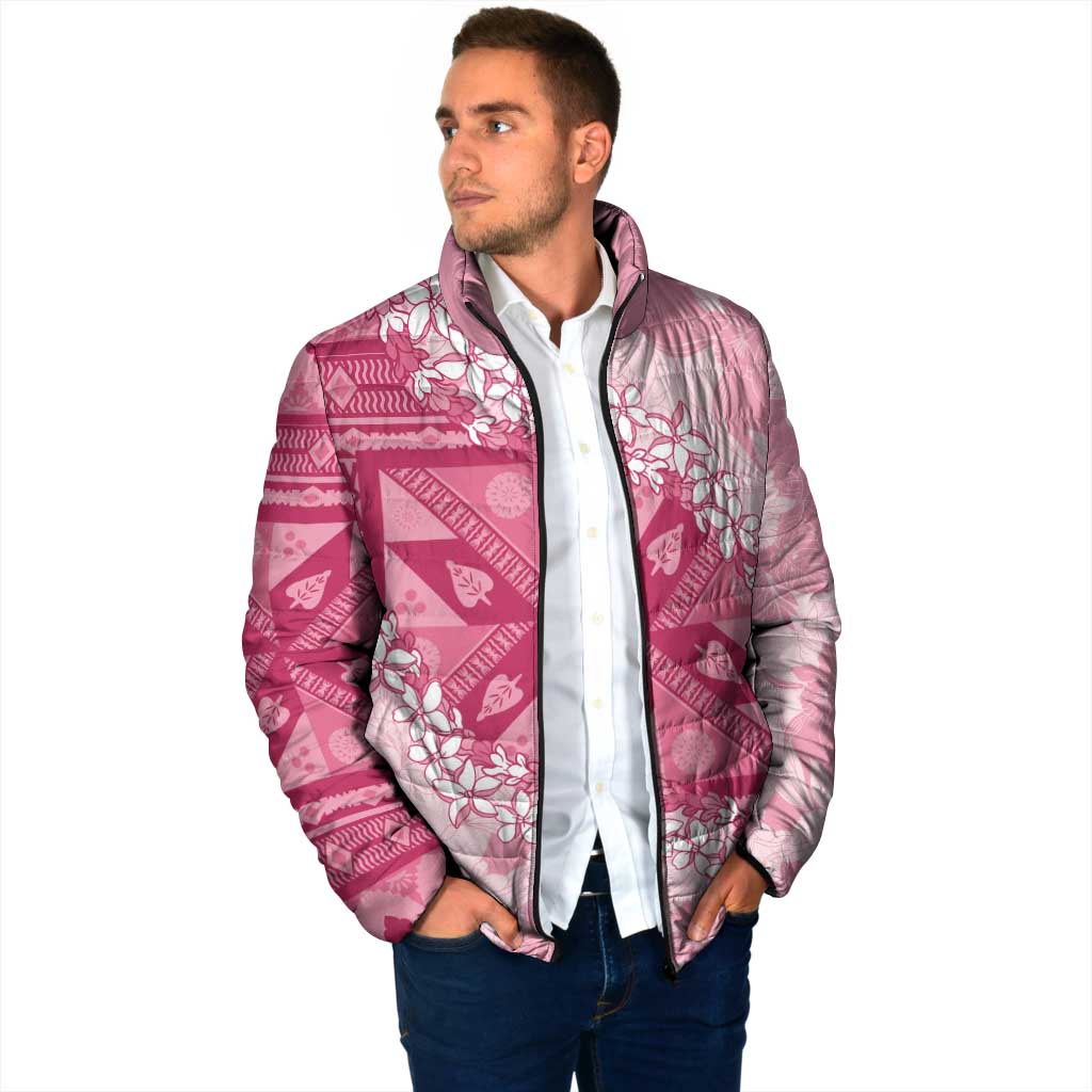Bula Fiji Plumeria Tagimoucia Salusalu Pink Padded Jacket Kaiviti Masi LT7 - Polynesian Pride