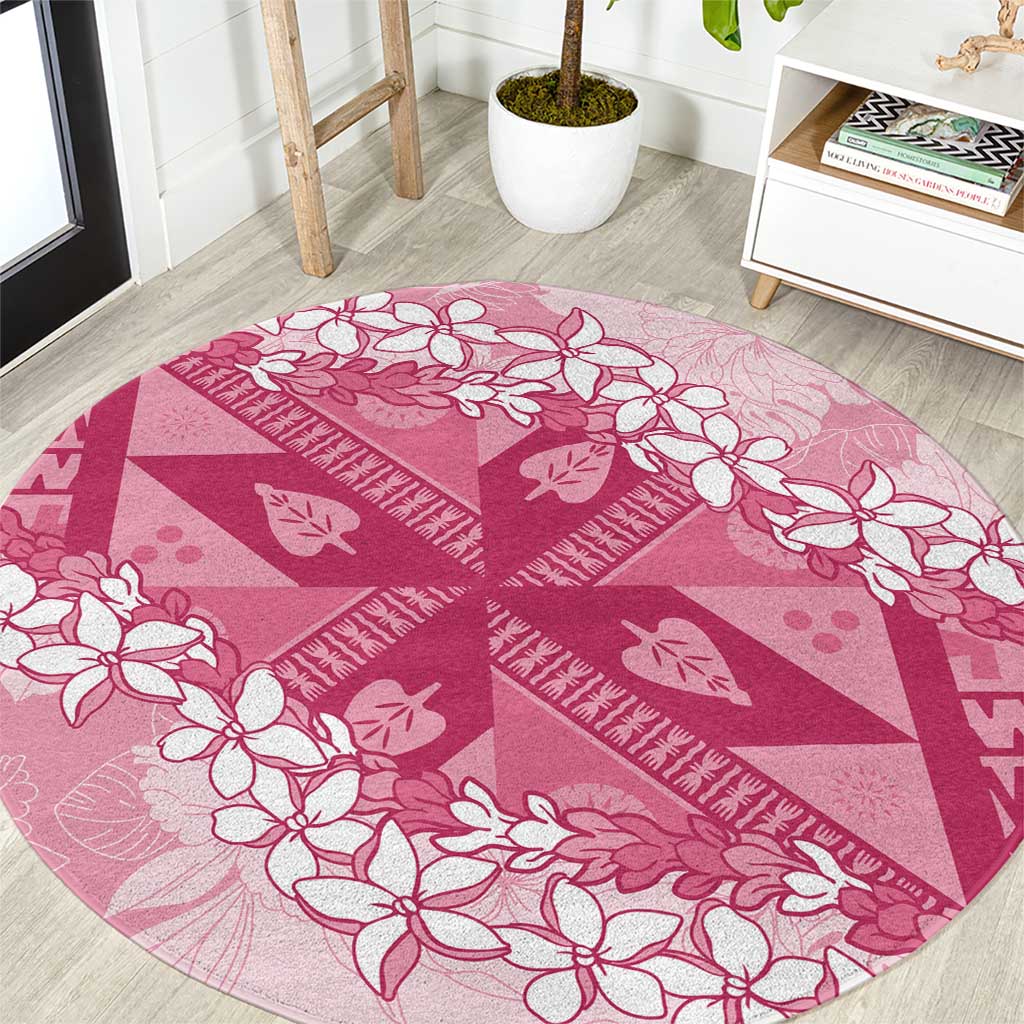 Bula Fiji Plumeria Tagimoucia Salusalu Pink Round Carpet Kaiviti Masi LT7 Pink - Polynesian Pride