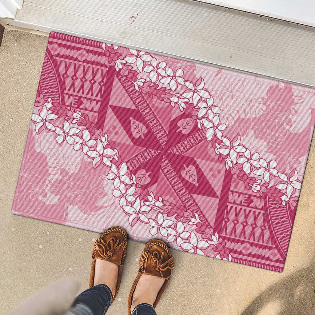 Bula Fiji Plumeria Tagimoucia Salusalu Pink Rubber Doormat Kaiviti Masi LT7 - Polynesian Pride
