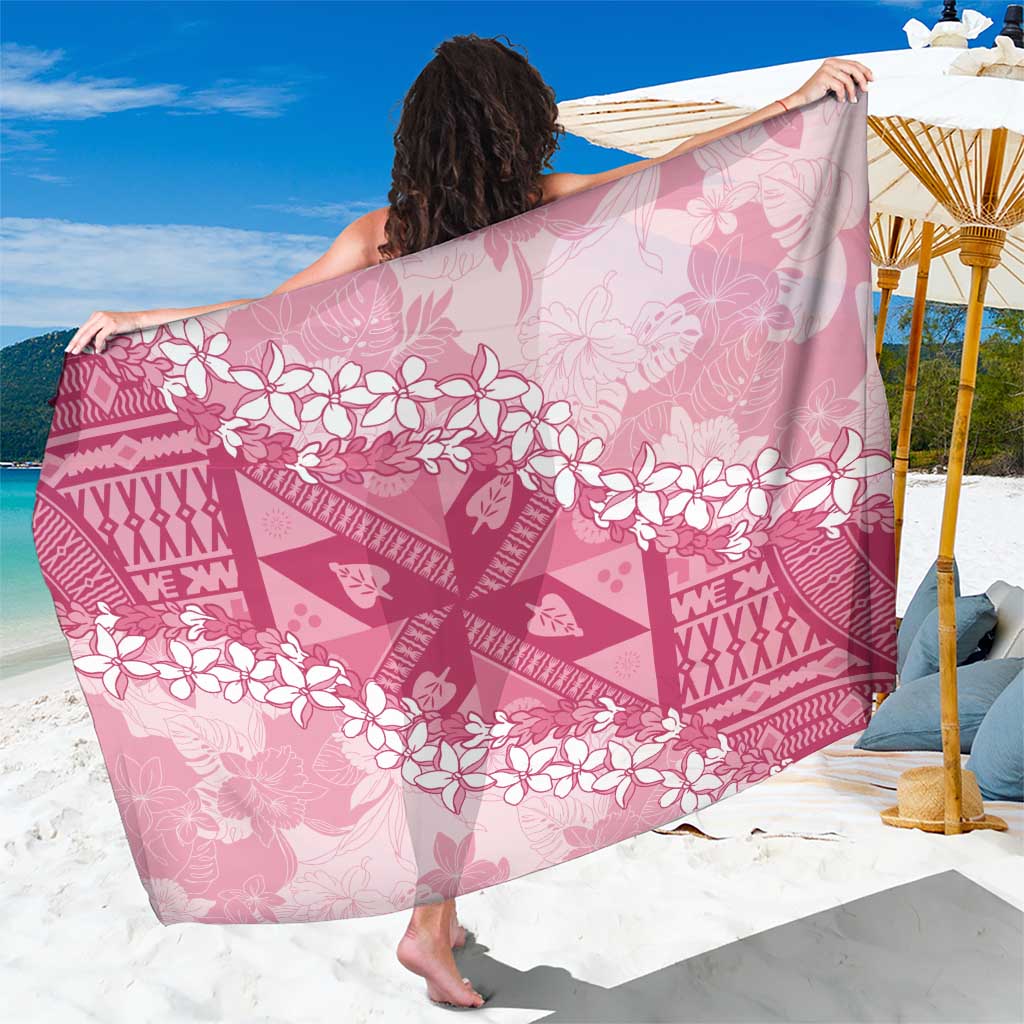 Bula Fiji Plumeria Tagimoucia Salusalu Pink Sarong Kaiviti Masi LT7 One Size 44 x 66 inches Pink - Polynesian Pride