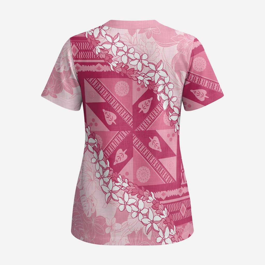 Bula Fiji Plumeria Tagimoucia Salusalu Pink Scrub Top Kaiviti Masi LT7 - Polynesian Pride