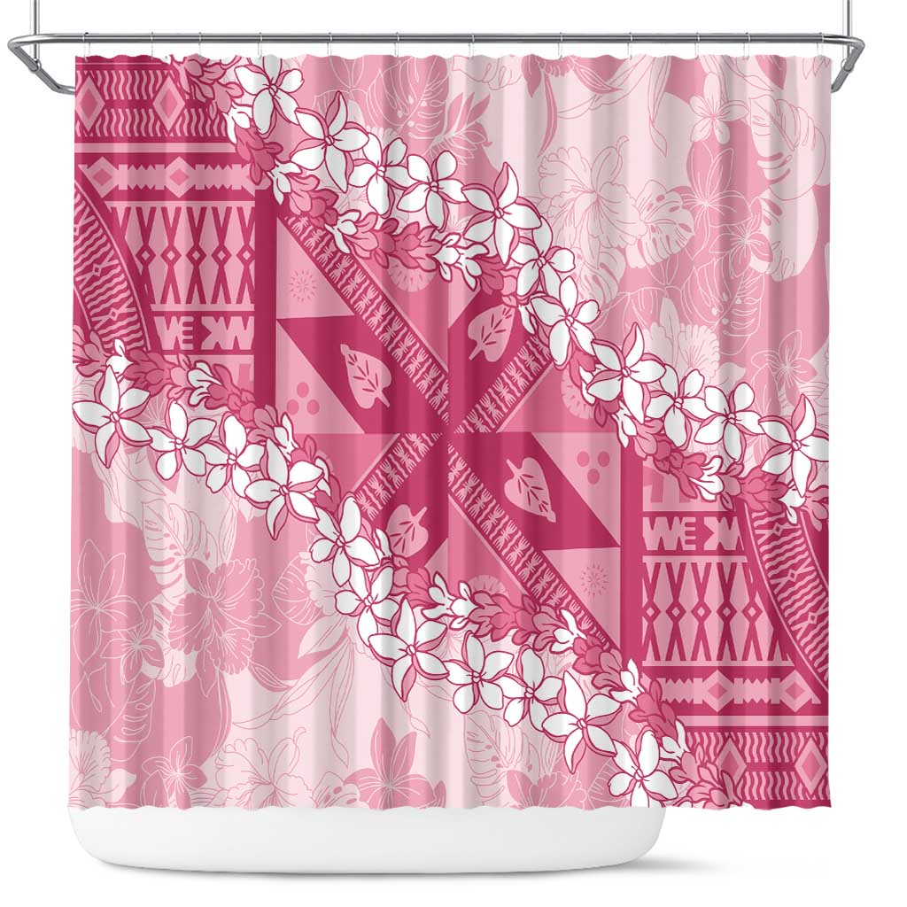 Bula Fiji Plumeria Tagimoucia Salusalu Pink Shower Curtain Kaiviti Masi LT7 Pink - Polynesian Pride