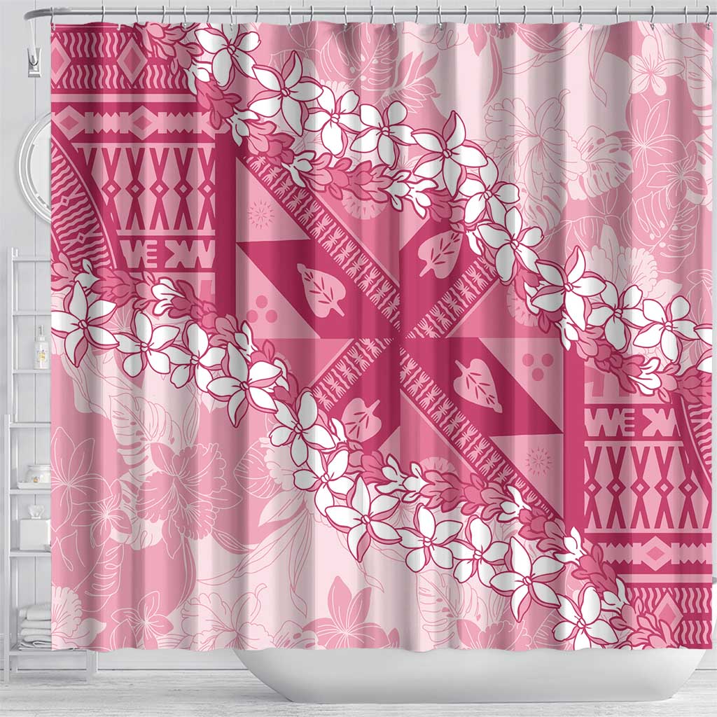 Bula Fiji Plumeria Tagimoucia Salusalu Pink Shower Curtain Kaiviti Masi LT7 - Polynesian Pride