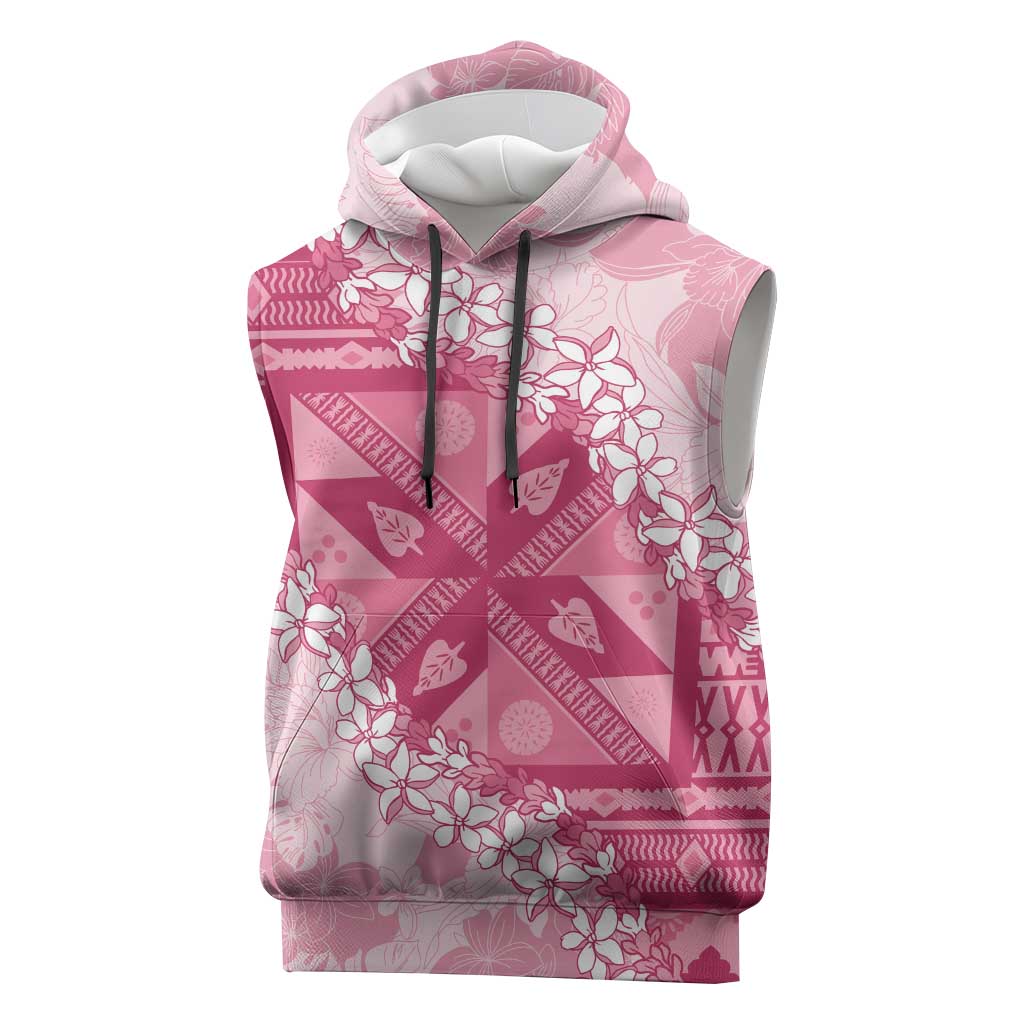 Bula Fiji Plumeria Tagimoucia Salusalu Pink Sleeveless Hoodie Kaiviti Masi LT7 Pink - Polynesian Pride