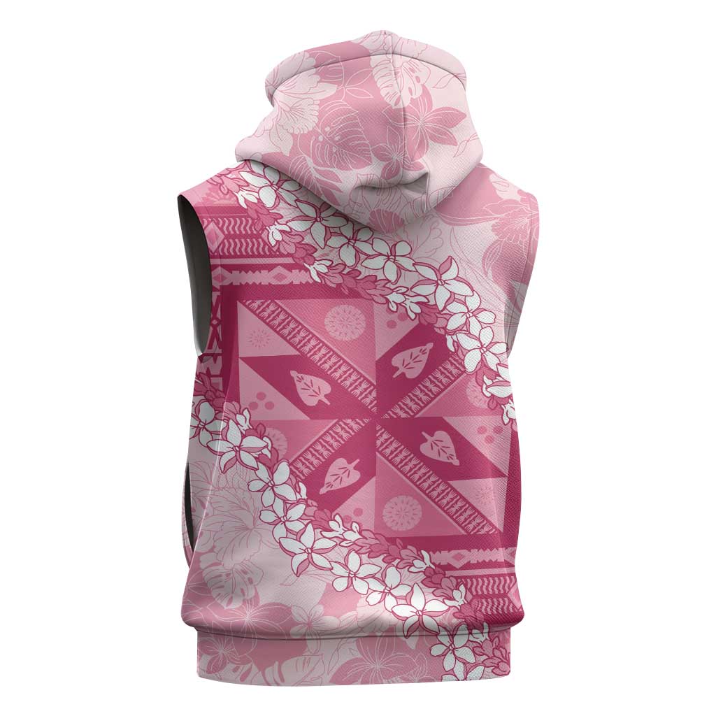 Bula Fiji Plumeria Tagimoucia Salusalu Pink Sleeveless Hoodie Kaiviti Masi LT7 - Polynesian Pride
