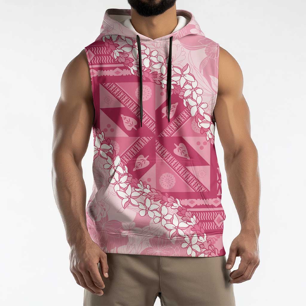 Bula Fiji Plumeria Tagimoucia Salusalu Pink Sleeveless Hoodie Kaiviti Masi LT7 - Polynesian Pride