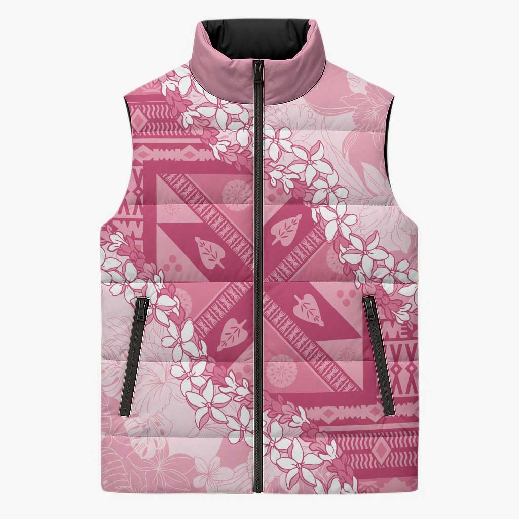 Bula Fiji Plumeria Tagimoucia Salusalu Pink Sleeveless Puffer Jacket Kaiviti Masi LT7 Unisex Pink - Polynesian Pride
