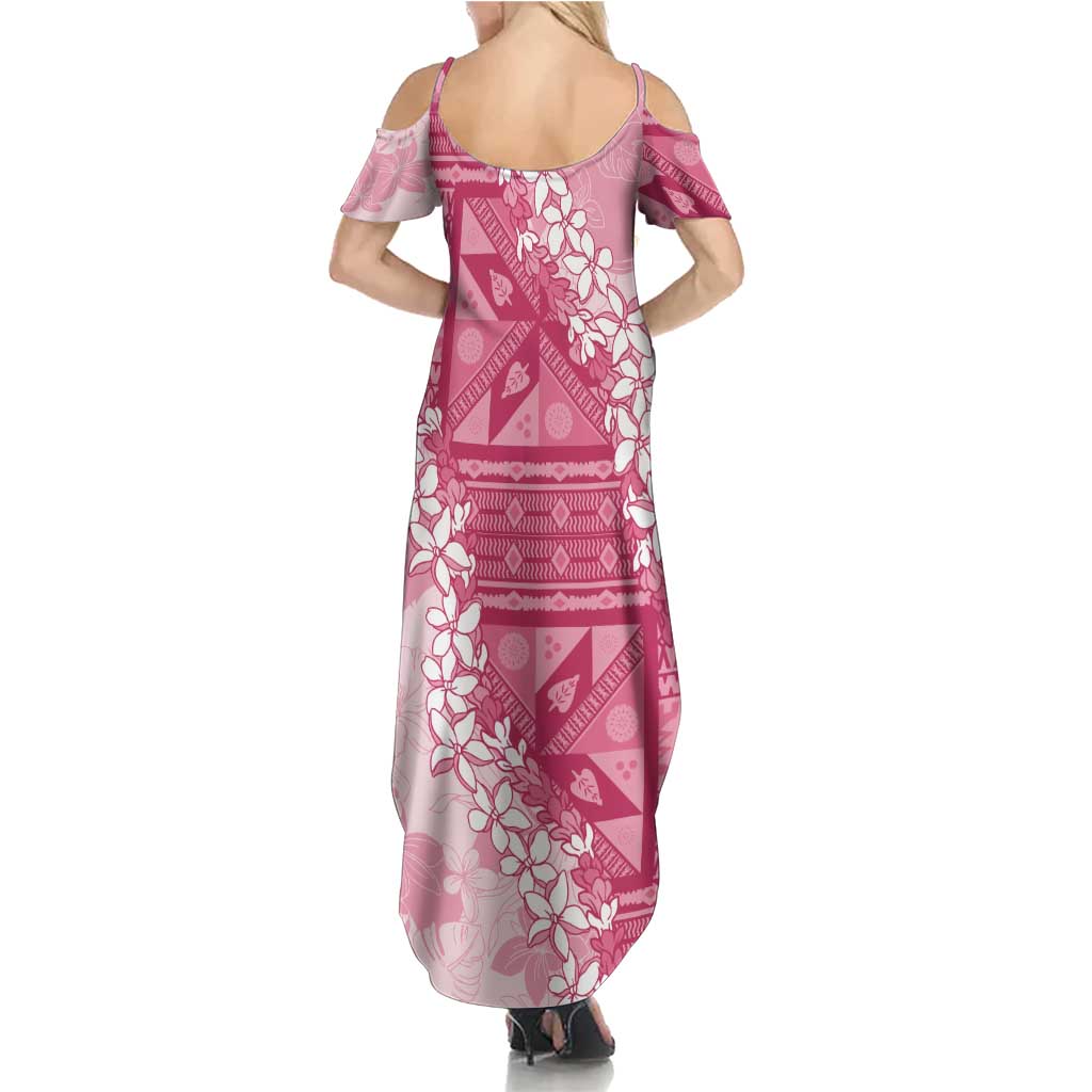 Bula Fiji Plumeria Tagimoucia Salusalu Pink Summer Maxi Dress Kaiviti Masi LT7 - Polynesian Pride