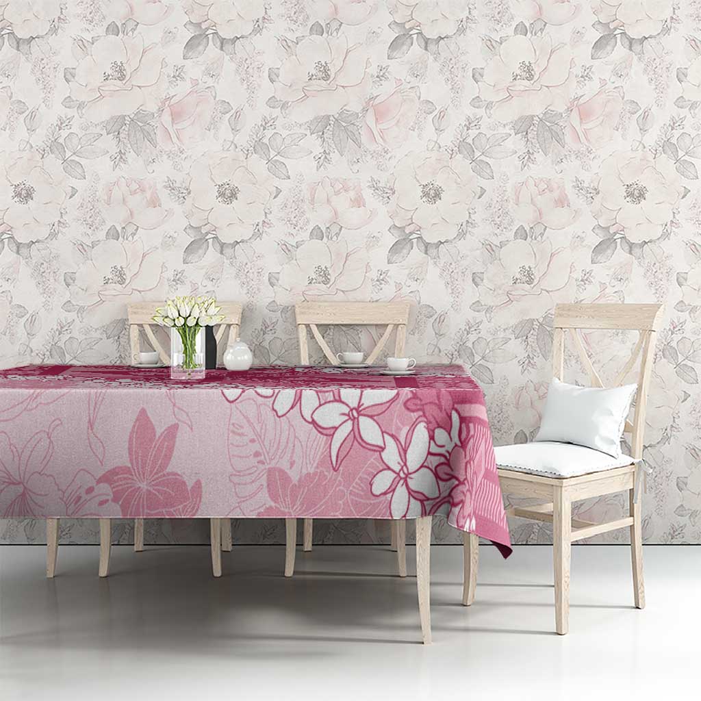 Bula Fiji Plumeria Tagimoucia Salusalu Pink Tablecloth Kaiviti Masi - Polynesian Pride