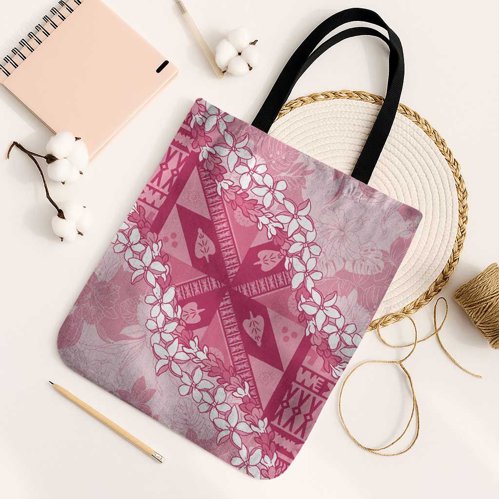 Bula Fiji Plumeria Tagimoucia Salusalu Pink Tote Bag Kaiviti Masi LT7 Black Strap One Size Pink - Polynesian Pride