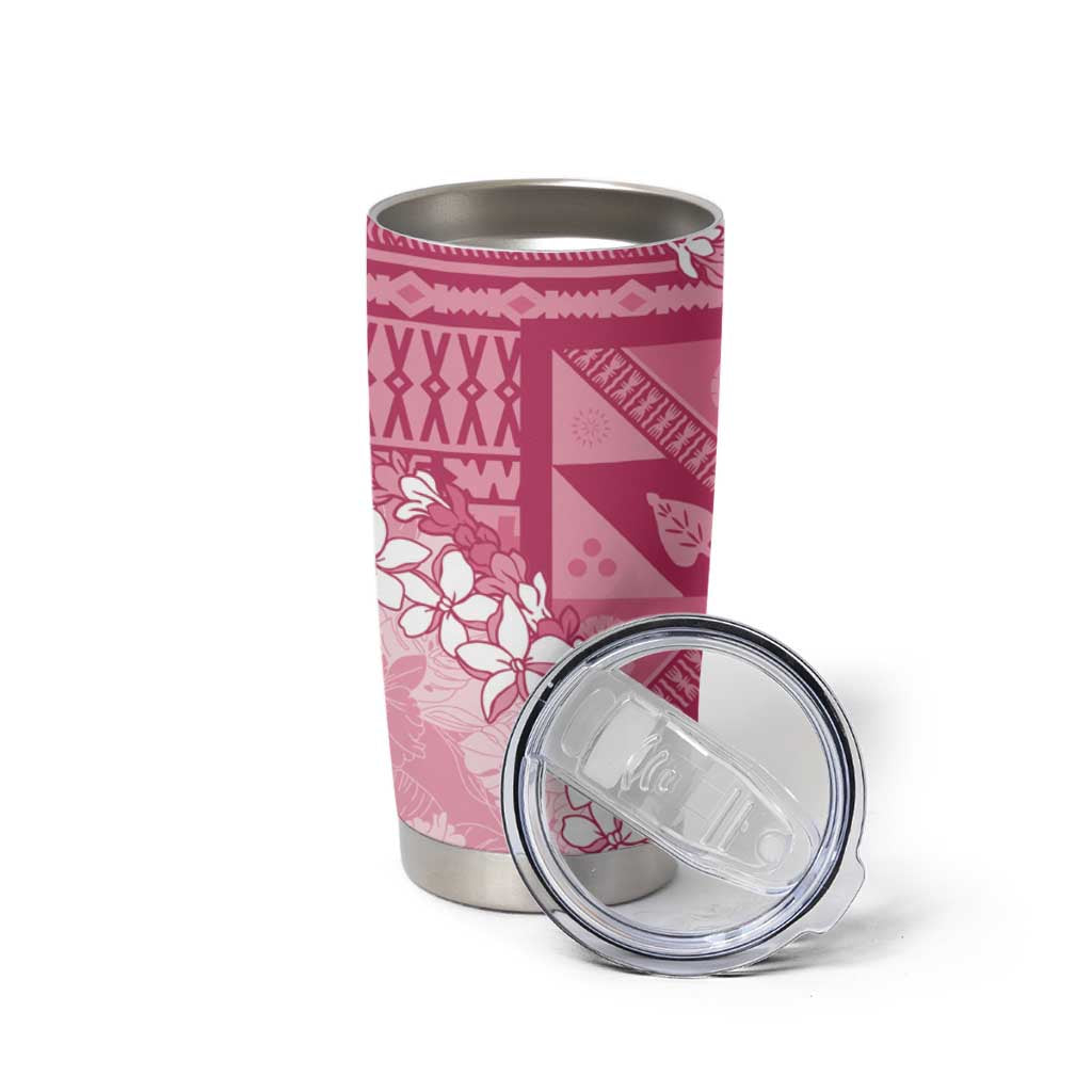 Bula Fiji Plumeria Tagimoucia Salusalu Pink Tumbler Cup Kaiviti Masi LT7 - Polynesian Pride