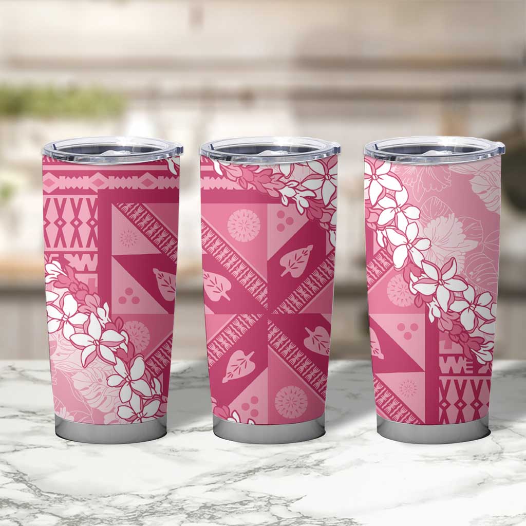 Bula Fiji Plumeria Tagimoucia Salusalu Pink Tumbler Cup Kaiviti Masi LT7 - Polynesian Pride