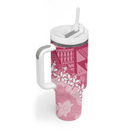 Bula Fiji Plumeria Tagimoucia Salusalu Pink Tumbler With Handle Kaiviti Masi LT7 - Polynesian Pride