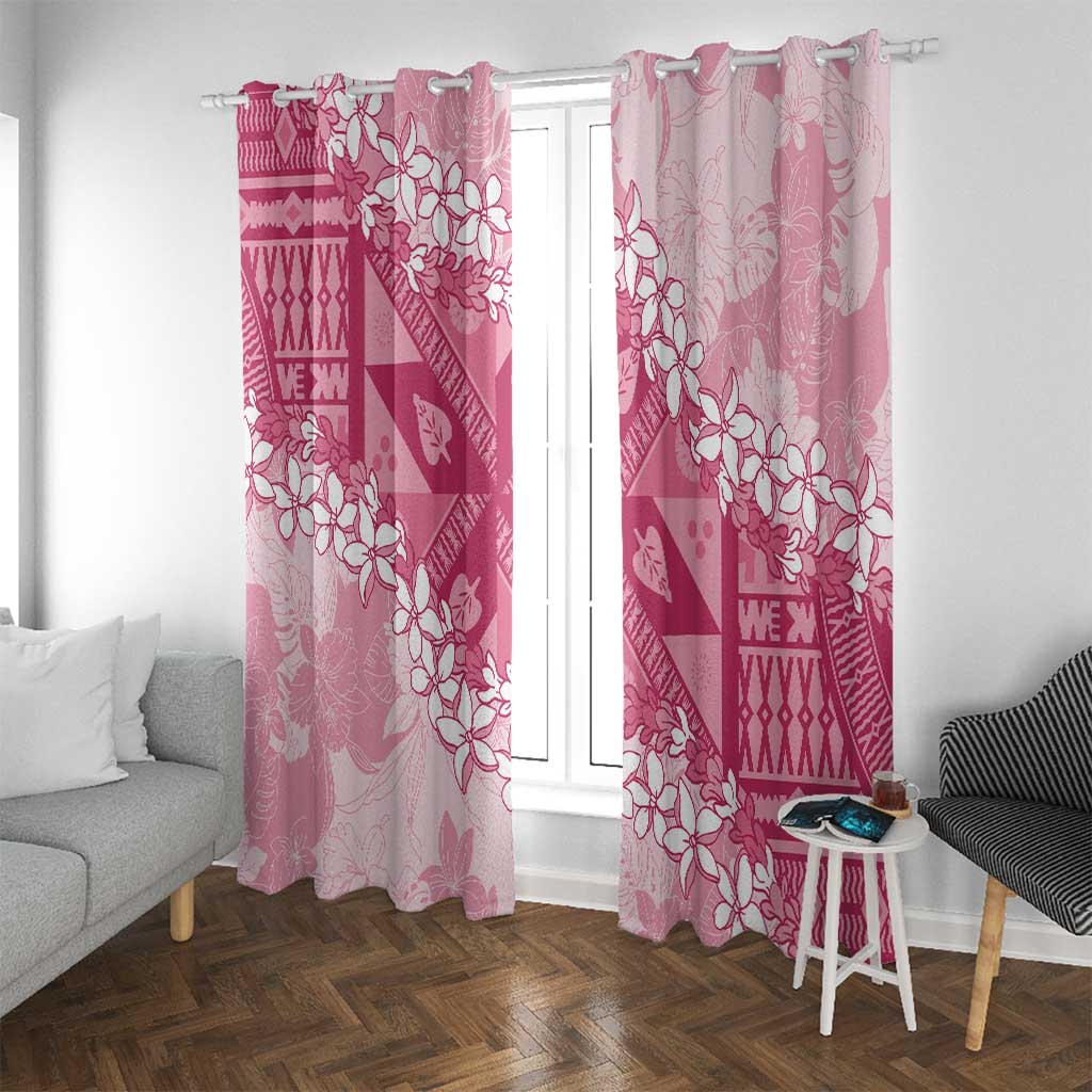 Bula Fiji Plumeria Tagimoucia Salusalu Pink Window Curtain Kaiviti Masi LT7 With Grommets Pink - Polynesian Pride