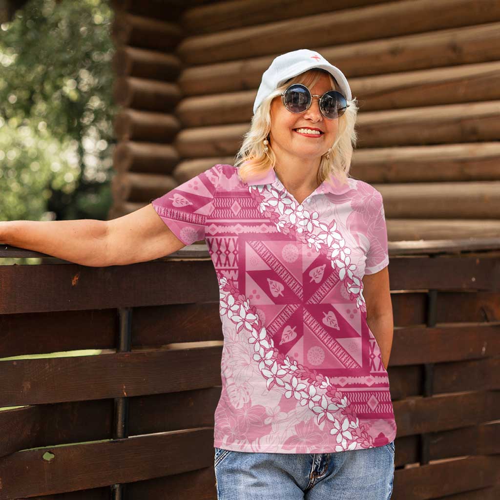 Bula Fiji Plumeria Tagimoucia Salusalu Pink Women Polo Shirt Kaiviti Masi LT7 - Polynesian Pride