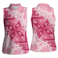 Bula Fiji Plumeria Tagimoucia Salusalu Pink Women Sleeveless Polo Shirt Kaiviti Masi LT7 - Polynesian Pride