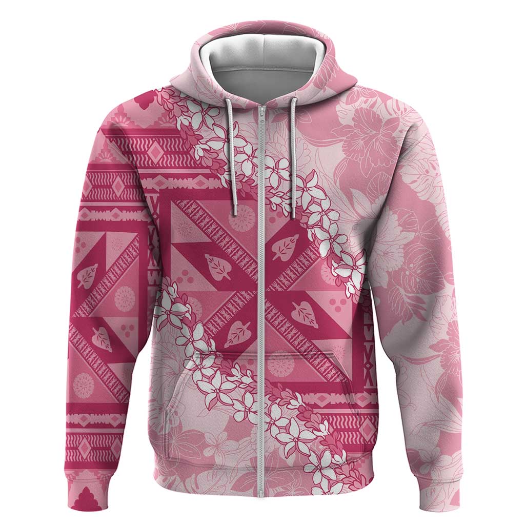 Bula Fiji Plumeria Tagimoucia Salusalu Pink Zip Hoodie Kaiviti Masi LT7 Zip Hoodie Pink - Polynesian Pride