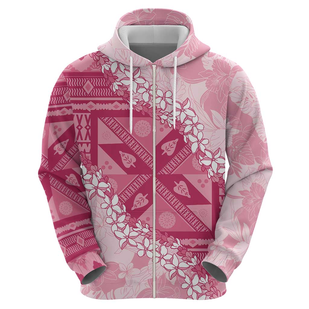 Bula Fiji Plumeria Tagimoucia Salusalu Pink Zip Hoodie Kaiviti Masi LT7 - Polynesian Pride