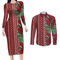 Women's Day Samoa Malu Tattoo Inspired Mix Teuila Couples Matching Long Sleeve Bodycon Dress and Long Sleeve Button Shirt Scarlet LT7 Scarlet - Polynesian Pride