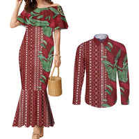 Women's Day Samoa Malu Tattoo Inspired Mix Teuila Couples Matching Mermaid Dress and Long Sleeve Button Shirt Scarlet LT7 Scarlet - Polynesian Pride