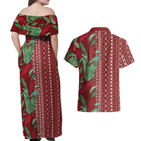 Women's Day Samoa Malu Tattoo Inspired Mix Teuila Couples Matching Off Shoulder Maxi Dress and Hawaiian Shirt Scarlet LT7 - Polynesian Pride