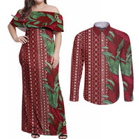 Women's Day Samoa Malu Tattoo Inspired Mix Teuila Couples Matching Off Shoulder Maxi Dress and Long Sleeve Button Shirt Scarlet LT7 Scarlet - Polynesian Pride
