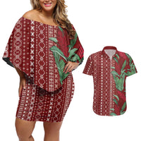 Women's Day Samoa Malu Tattoo Inspired Mix Teuila Couples Matching Off Shoulder Short Dress and Hawaiian Shirt Scarlet LT7 Scarlet - Polynesian Pride