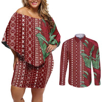 Women's Day Samoa Malu Tattoo Inspired Mix Teuila Couples Matching Off Shoulder Short Dress and Long Sleeve Button Shirt Scarlet LT7 Scarlet - Polynesian Pride