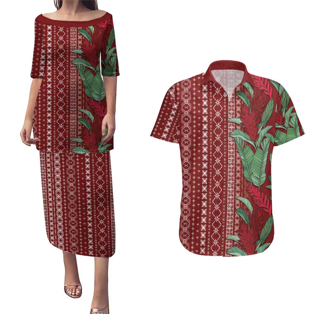 Women's Day Samoa Malu Tattoo Inspired Mix Teuila Couples Matching Puletasi and Hawaiian Shirt Scarlet