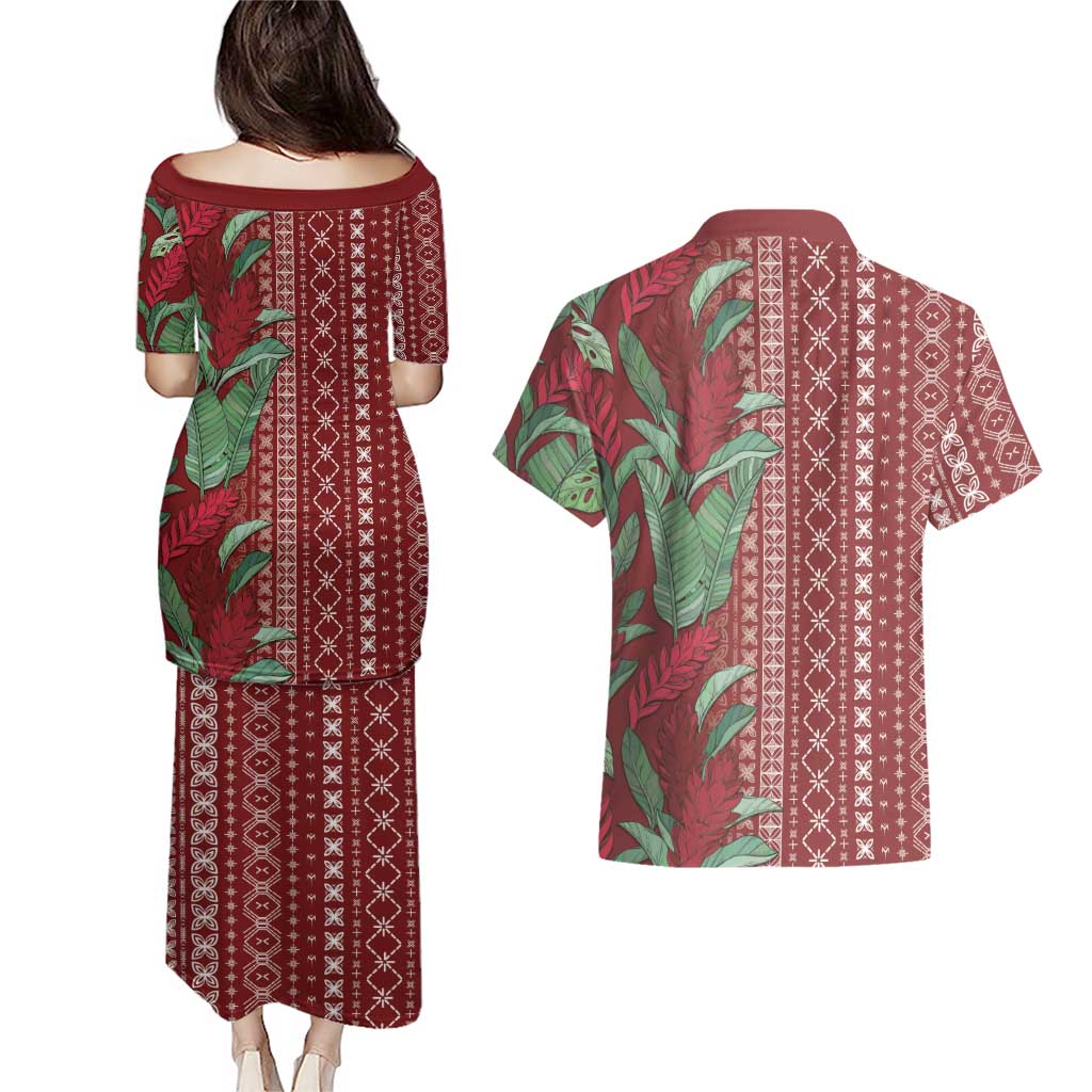 Women's Day Samoa Malu Tattoo Inspired Mix Teuila Couples Matching Puletasi and Hawaiian Shirt Scarlet LT7 - Polynesian Pride