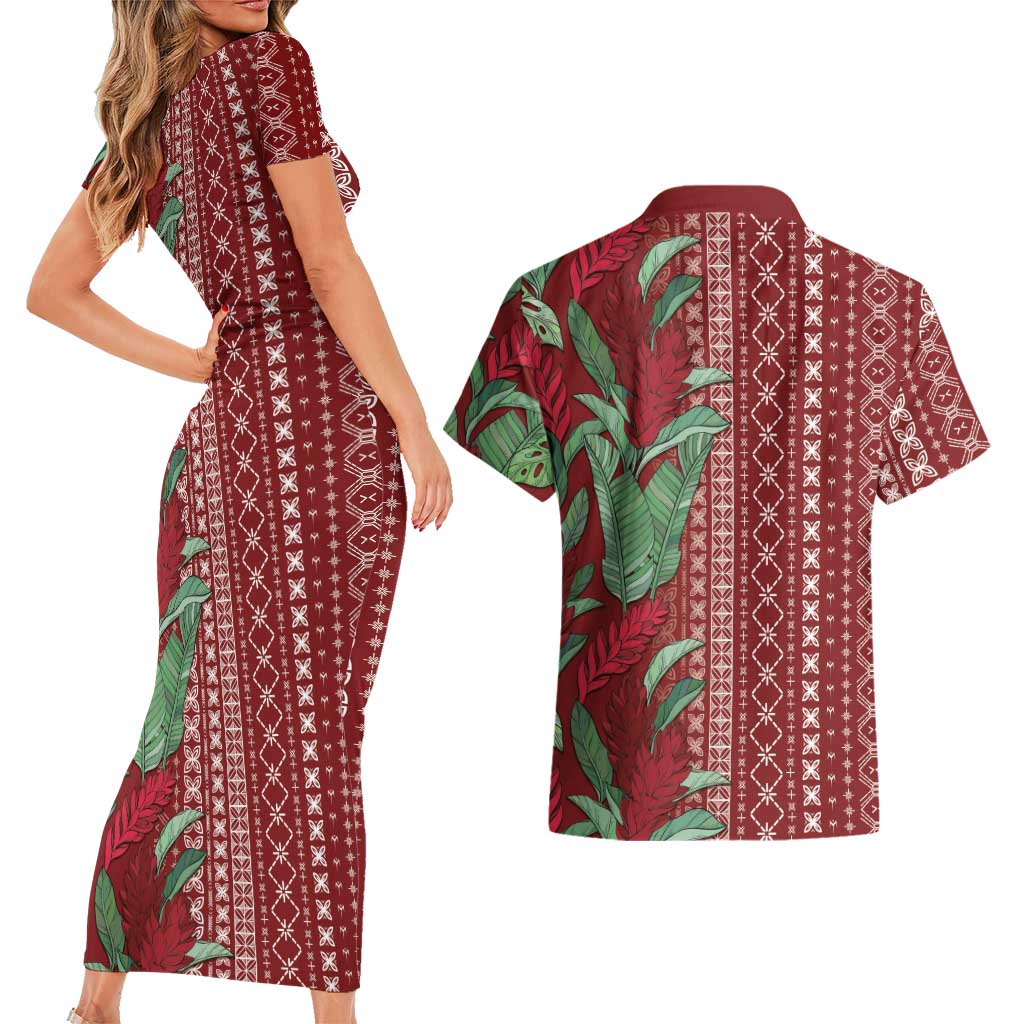 Women's Day Samoa Malu Tattoo Inspired Mix Teuila Couples Matching Short Sleeve Bodycon Dress and Hawaiian Shirt Scarlet LT7 - Polynesian Pride