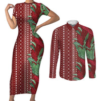 Women's Day Samoa Malu Tattoo Inspired Mix Teuila Couples Matching Short Sleeve Bodycon Dress and Long Sleeve Button Shirt Scarlet LT7 Scarlet - Polynesian Pride
