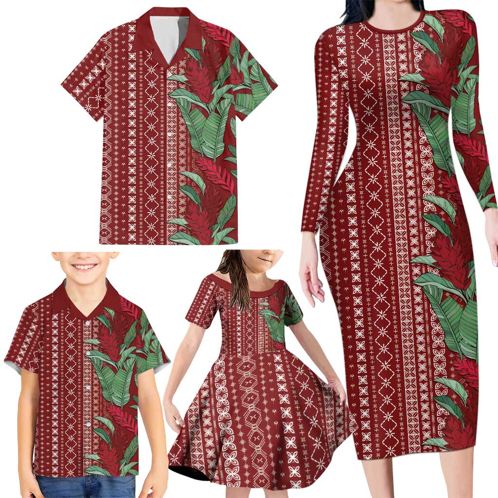 Women's Day Samoa Malu Tattoo Inspired Mix Teuila Family Matching Long Sleeve Bodycon Dress and Hawaiian Shirt Scarlet
