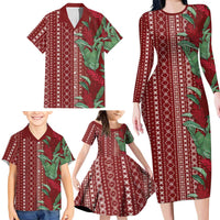 Women's Day Samoa Malu Tattoo Inspired Mix Teuila Family Matching Long Sleeve Bodycon Dress and Hawaiian Shirt Scarlet LT7 - Polynesian Pride