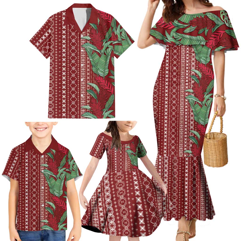 Women's Day Samoa Malu Tattoo Inspired Mix Teuila Family Matching Mermaid Dress and Hawaiian Shirt Scarlet LT7 - Polynesian Pride