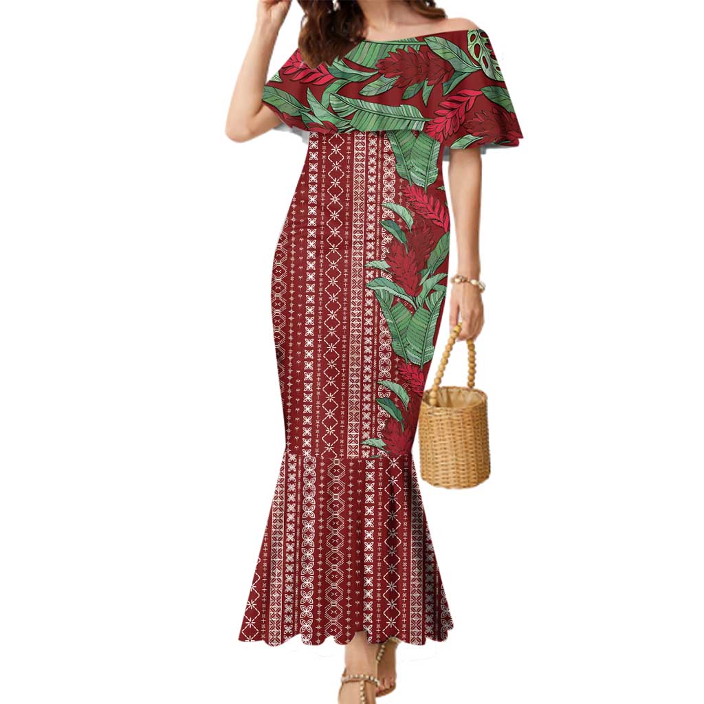 Women's Day Samoa Malu Tattoo Inspired Mix Teuila Family Matching Mermaid Dress and Hawaiian Shirt Scarlet LT7 Mom's Dress Scarlet - Polynesian Pride